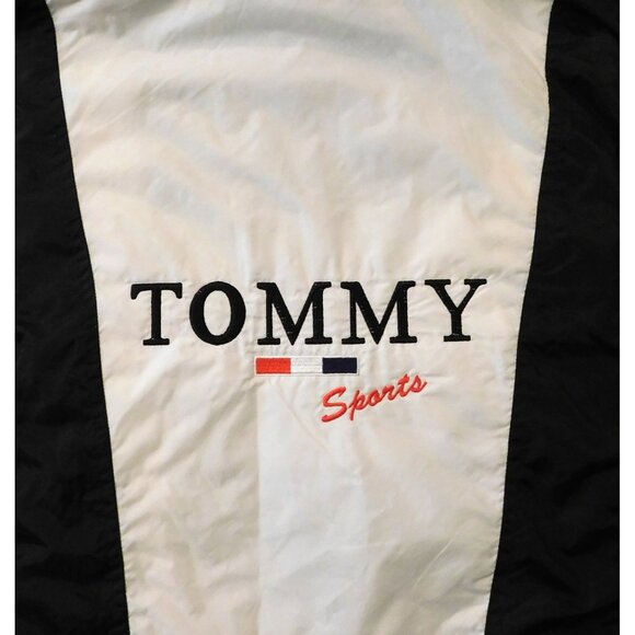 Tommy Sports Logo Windbreaker Jacket Mens XL Black White Removable Hood Lined - Picture 6 of 7